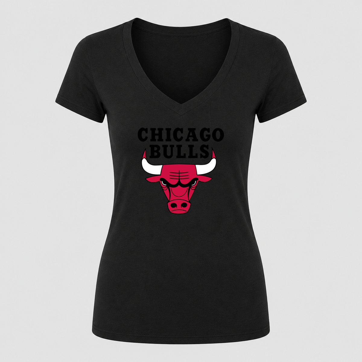 Women's Chicago bulls Black Design V Neck T-Shirt in black