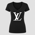 Women's Louis Vuitton White Design V Neck T-Shirt in black