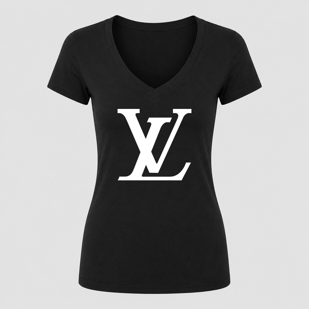 Women's Louis Vuitton White Design V Neck T-Shirt in black