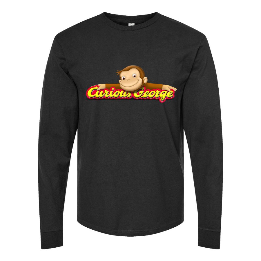 Men's Curious George logo PNG3 Long sleeves Cotton Blend T-Shirt - Black