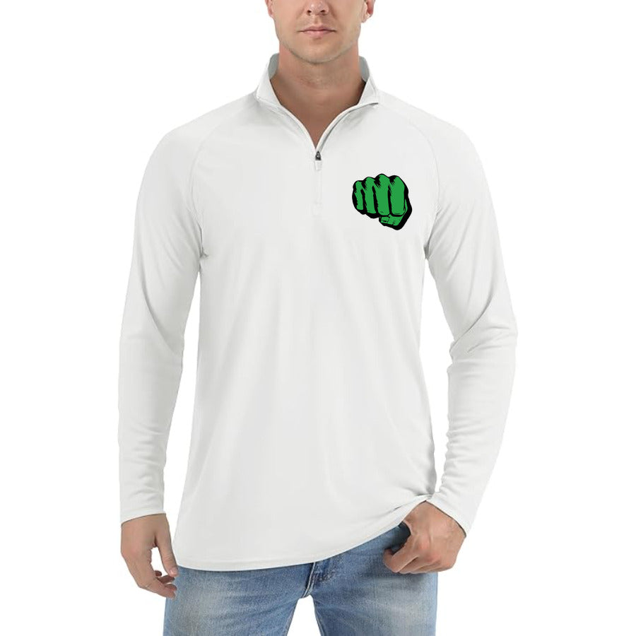 Hulk Punch logo quarter-zip athletic shirt in White