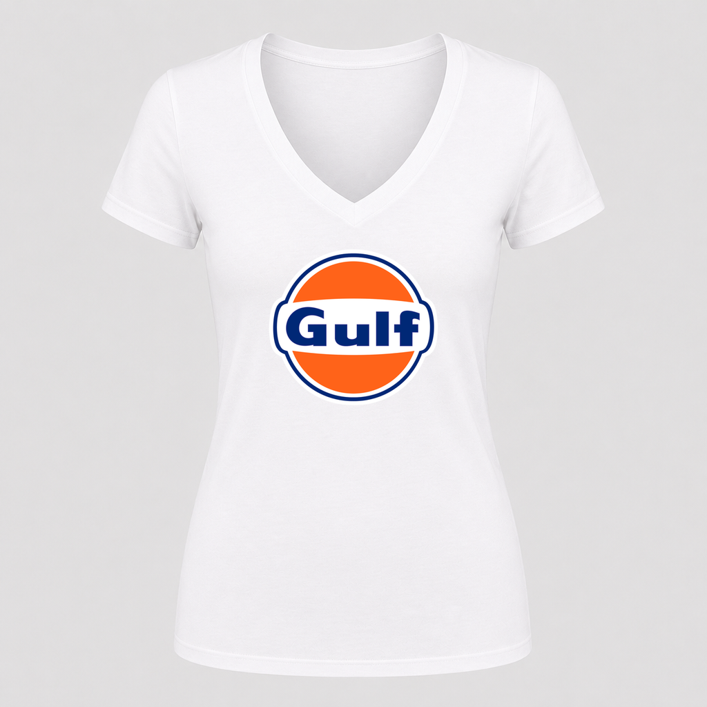Women's Gulf Oil V Neck T-Shirt in white
