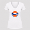 Women's Gulf Oil V Neck T-Shirt in white