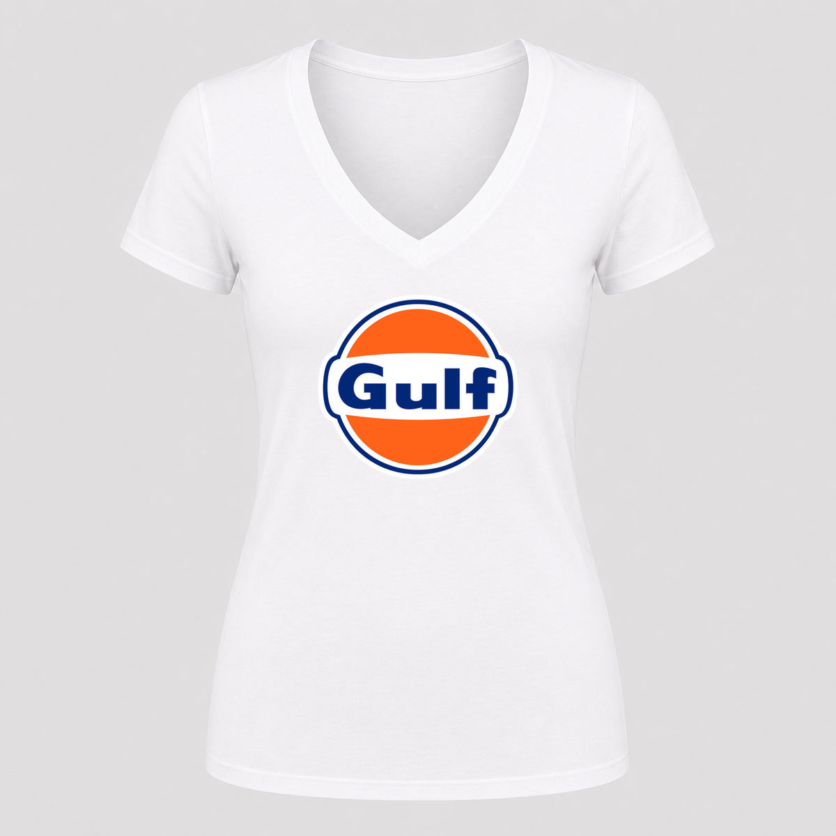 Women's Gulf Oil V Neck T-Shirt in white