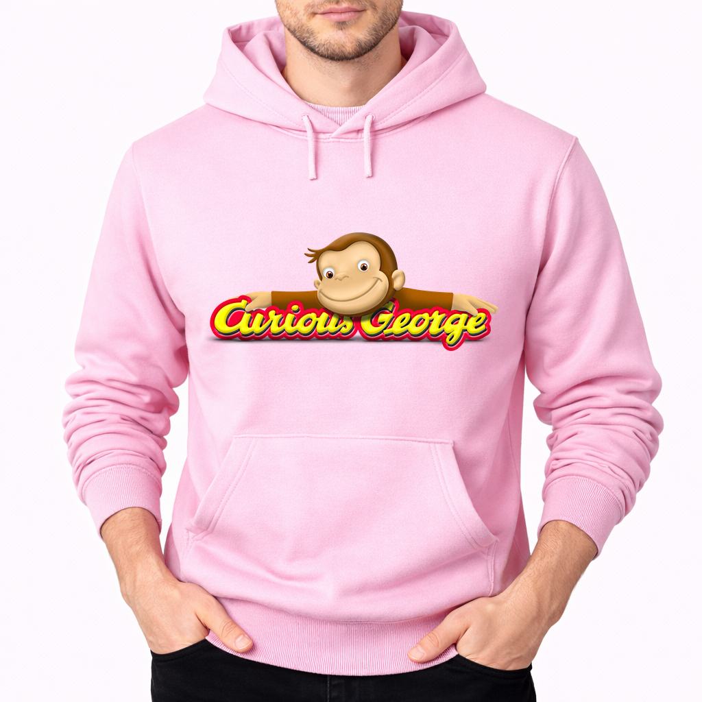 Men's Curious George Pullover Hoodie - Pink
