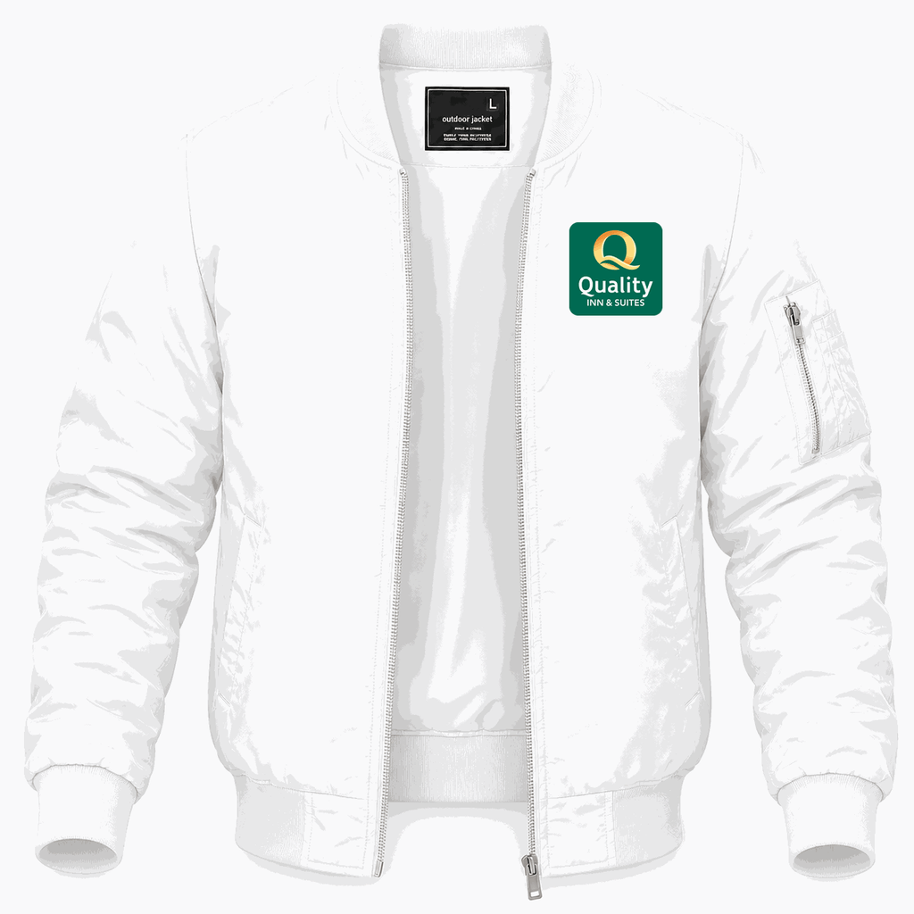 Men's Quality Inn & Suites Lightweight Bomber Jacket - White