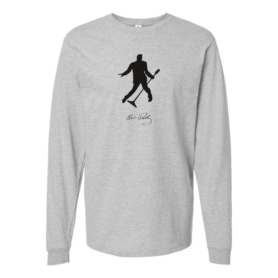 Men's Elvis-Presley-Logo Long sleeves Cotton Blend T-Shirt - Gray