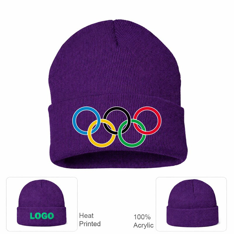 Olympic Ring Black Logo Purple Beanie Hat
