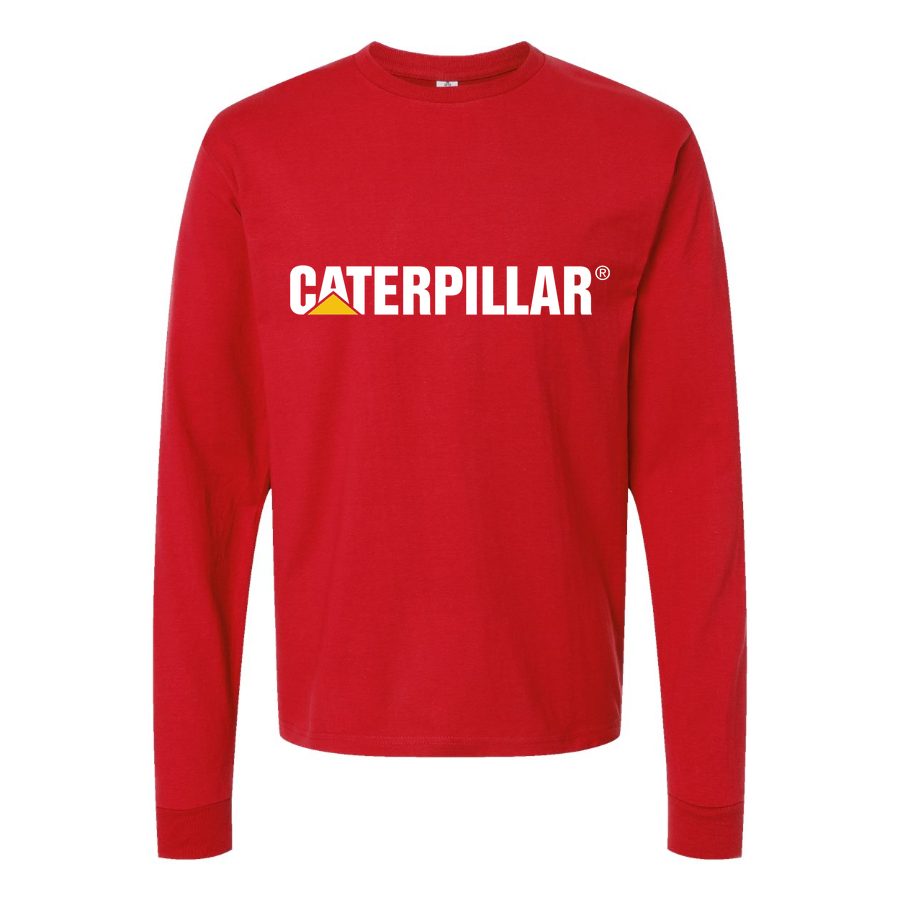 Men's Caterpillar-Logo White Long sleeves Cotton Blend T-Shirt - Red