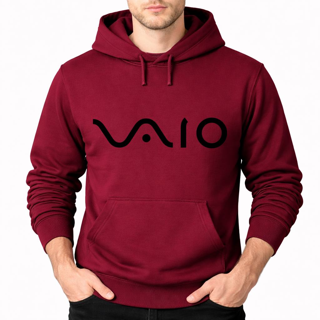 Men's Sony Vaio Curvy Black Pullover Hoodie - Burgundy