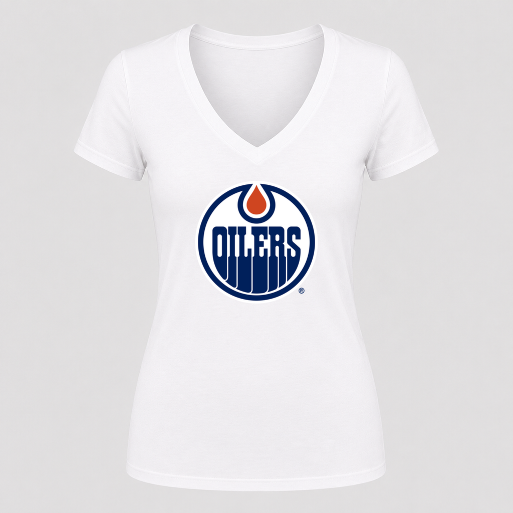Women's Edmonton Oilers V Neck T-Shirt in white