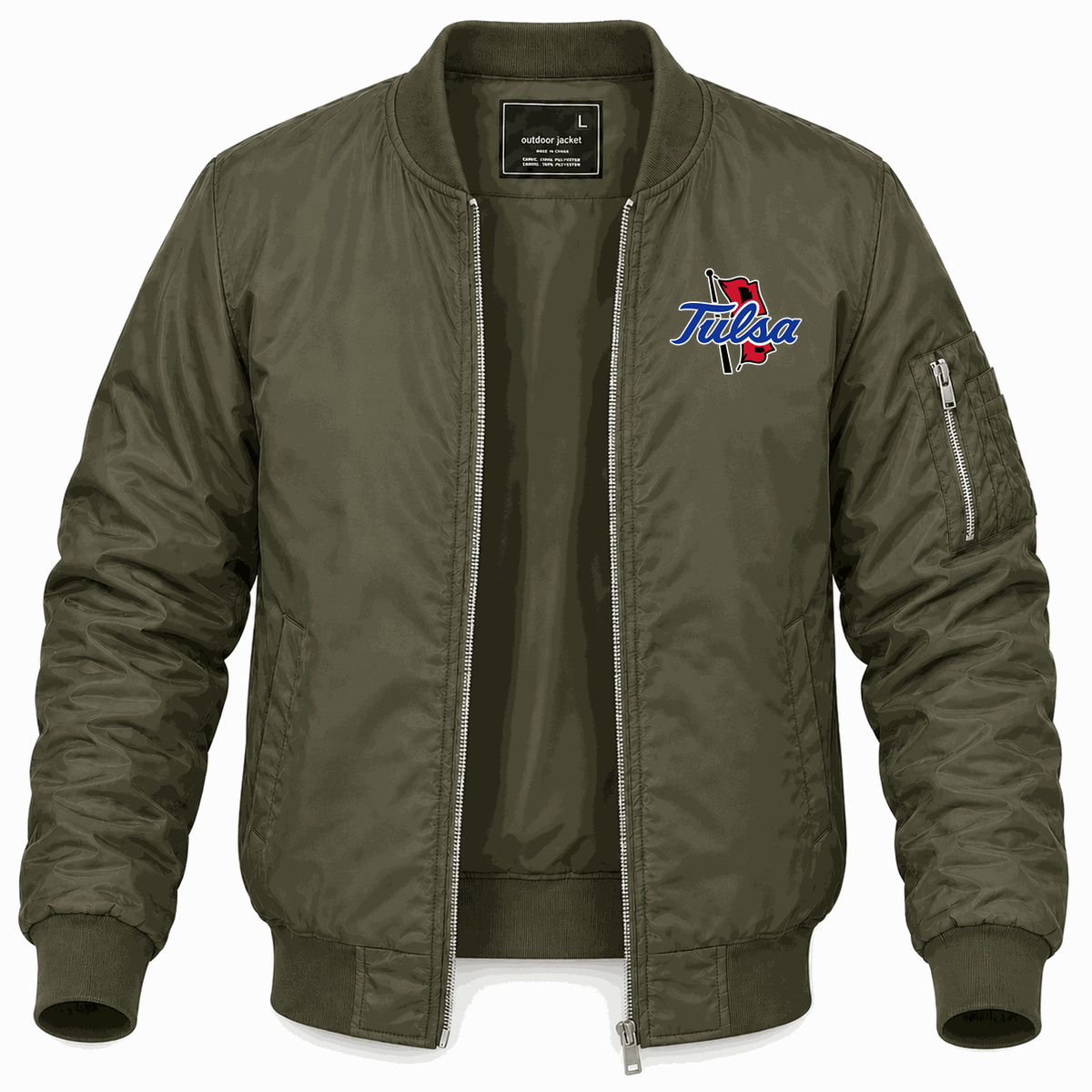 Men's Tulsa Golden Hurricane Logo Lightweight Bomber Jacket - Army Green
