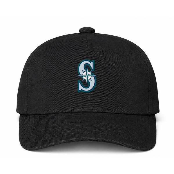 Seattle Mariners MLB Logo Black Dad Baseball Cap Hat