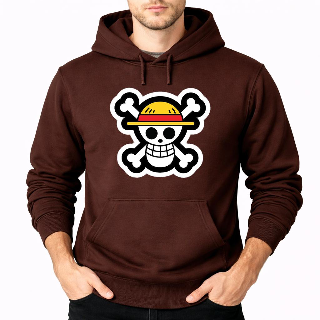 Men's Straw Hat Luffy Pullover Hoodie - Brown