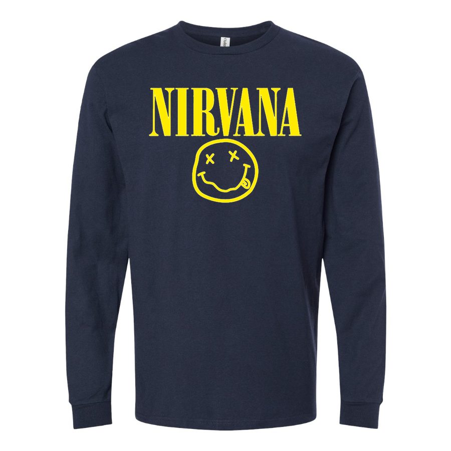 Men's Nirvana-Logo Long sleeves Cotton Blend T-Shirt - Navy