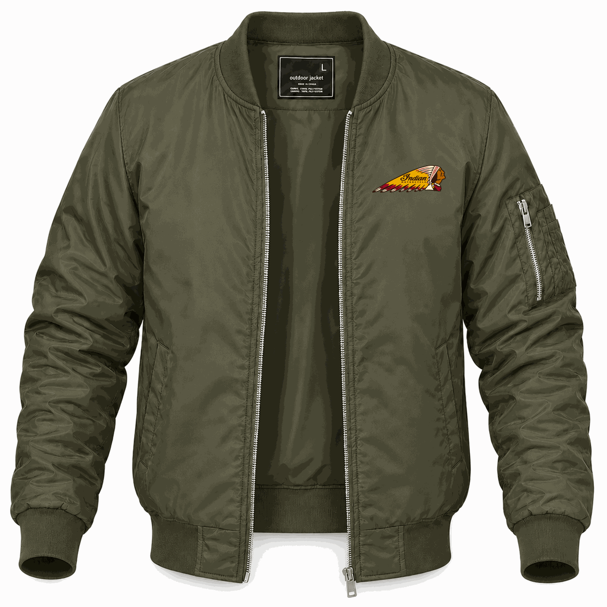 Men's Indian Motorcycle Lightweight Bomber Jacket - Army Green