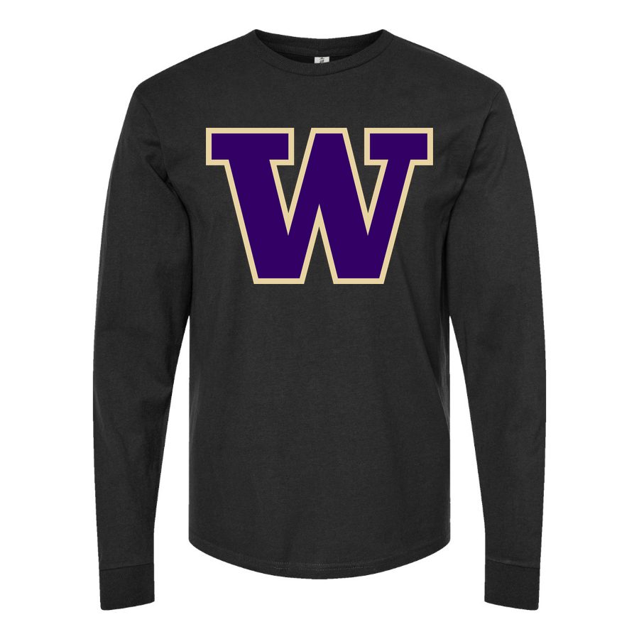 Men's Washington Huskies Logo Long sleeves Cotton Blend T-Shirt - Black