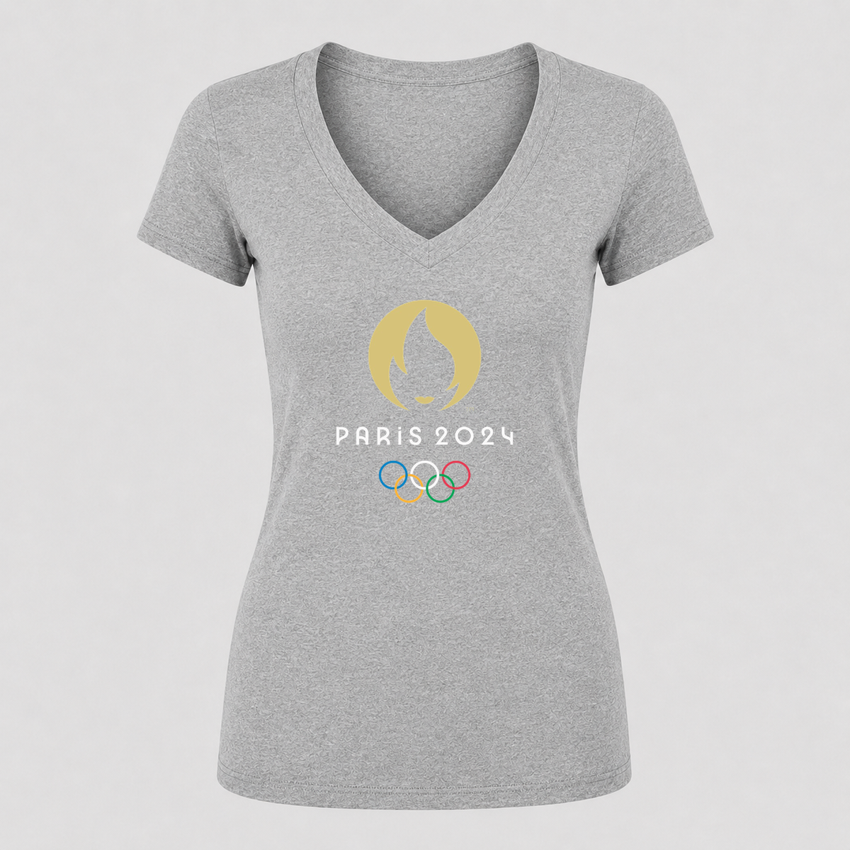 Women's Olympics 2024 Paris White Design V Neck T-Shirt in gray