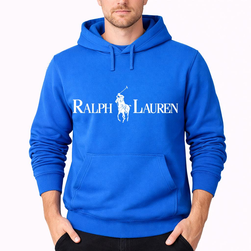 Men's Polo Ralph Lauren White Logo Pullover Hoodie - Azure