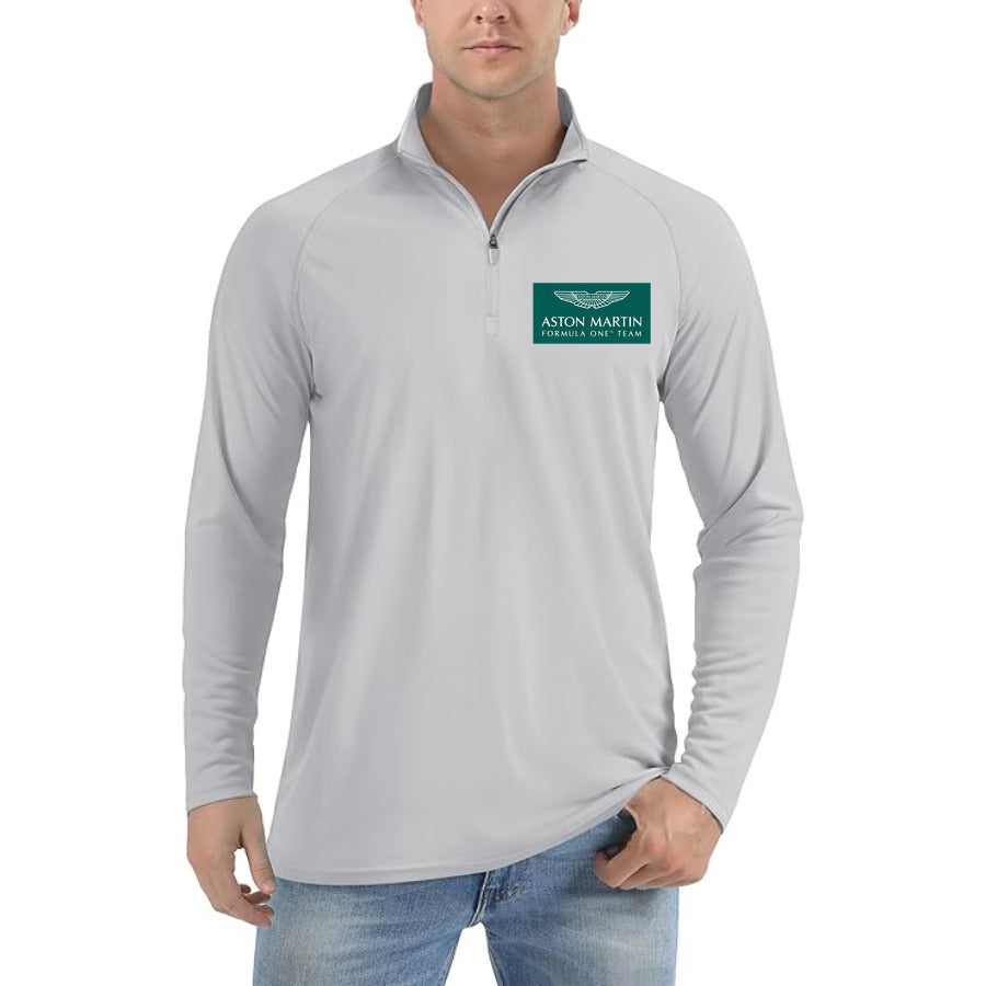 Aston Martin Formula One Team quarter-zip athletic shirt in Light Gray