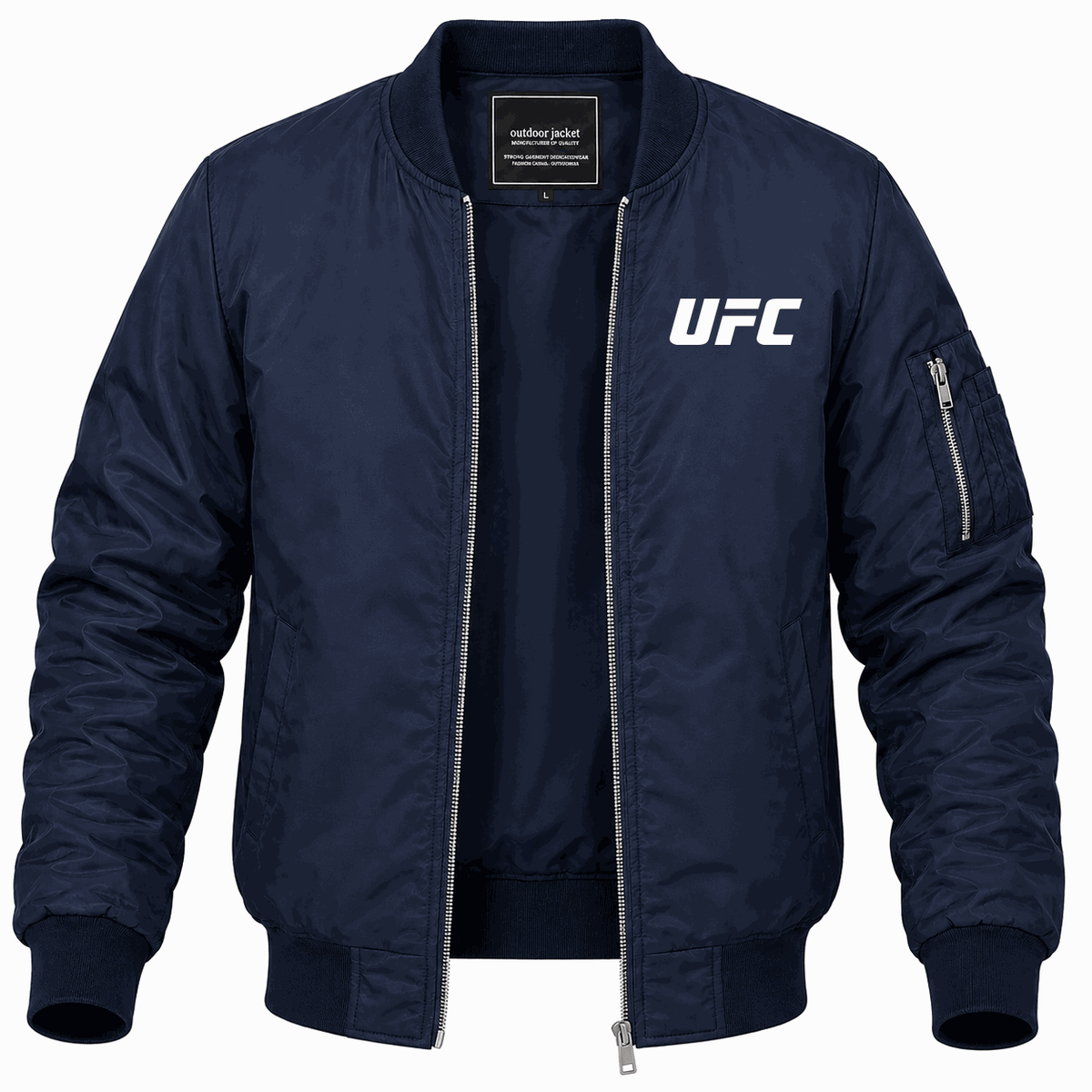 Men's UFC White Logo Lightweight Bomber Jacket - Navy