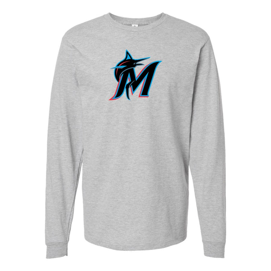 Men's Miami Marlins Long sleeves Cotton Blend T-Shirt - Gray