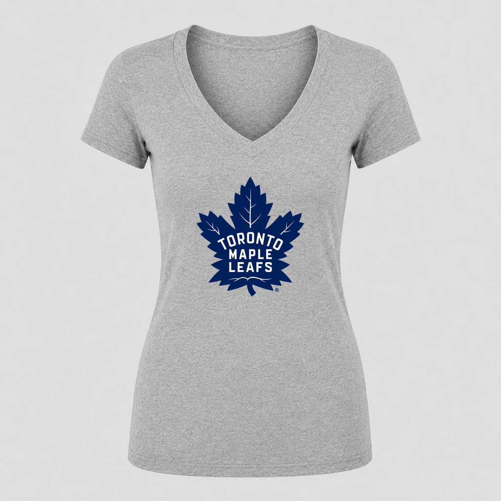 Women's Toronto Maple Leafs V Neck T-Shirt in gray