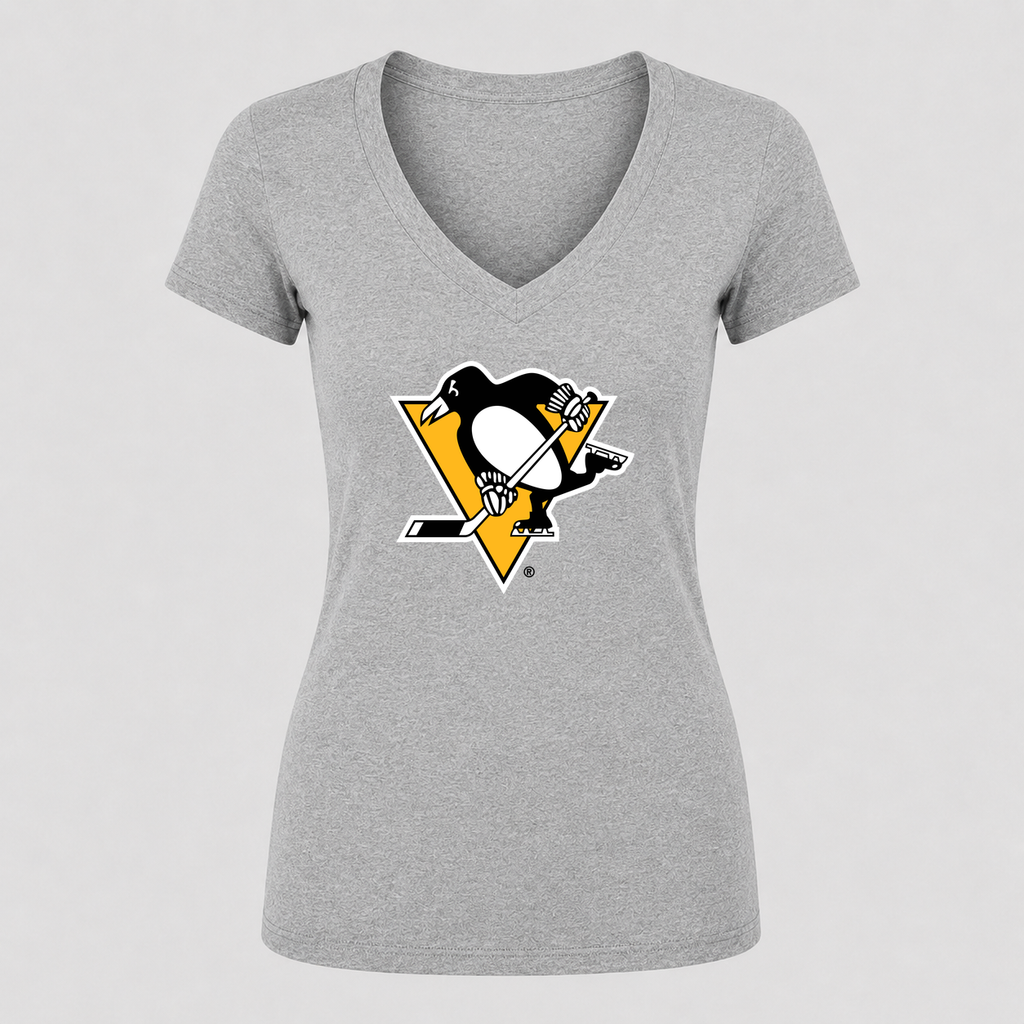 Women's Pittsburgh Penguins V Neck T-Shirt in gray