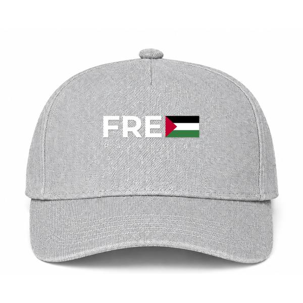 Free Palestine White Logo Gray Dad Baseball Cap Hat