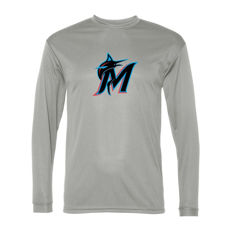 Men's Miami Marlins Polyester Long Sleeve T-Shirt - Gray