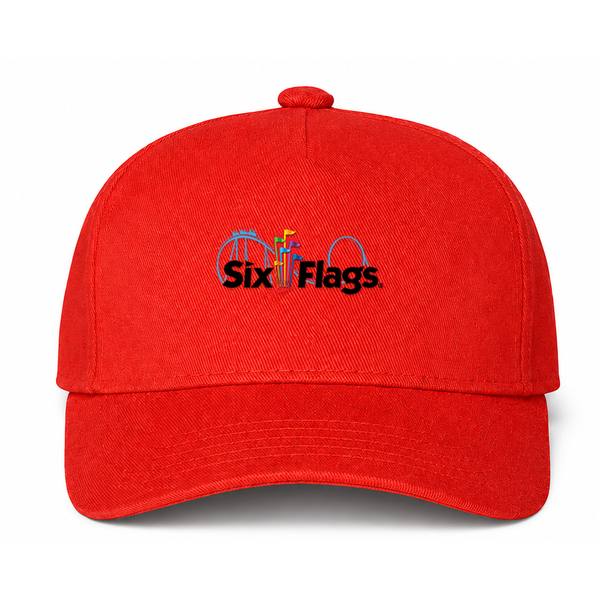 Six Flags Logo Red Dad Baseball Cap Hat