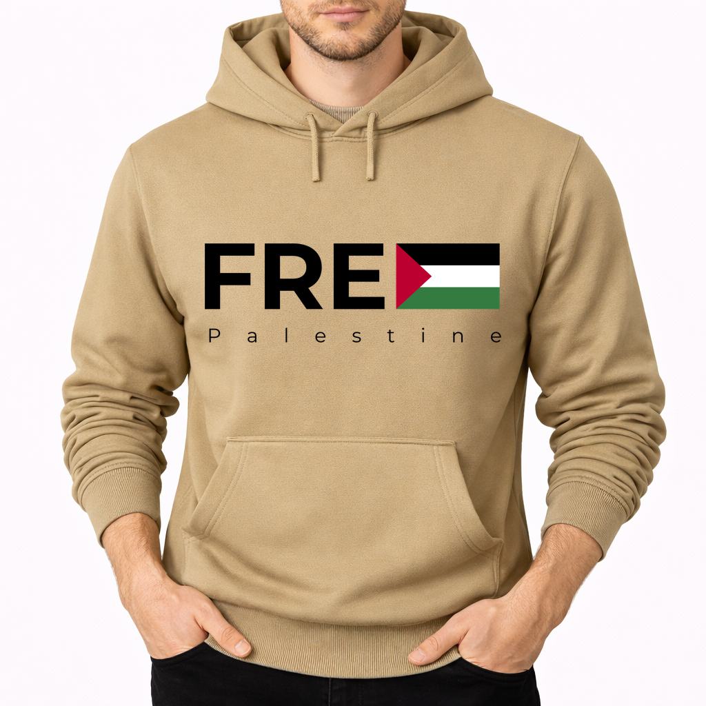 Men's Palestine Black Pullover Hoodie - Tan