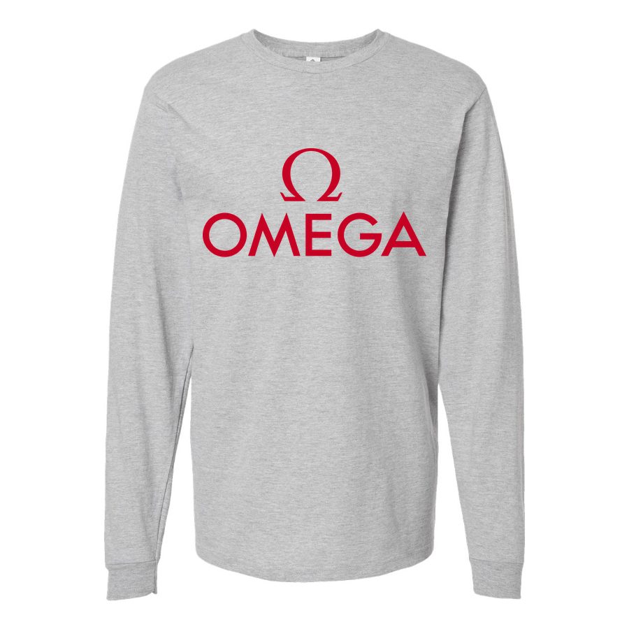 Men's Omega Logo Long sleeves Cotton Blend T-Shirt - Gray
