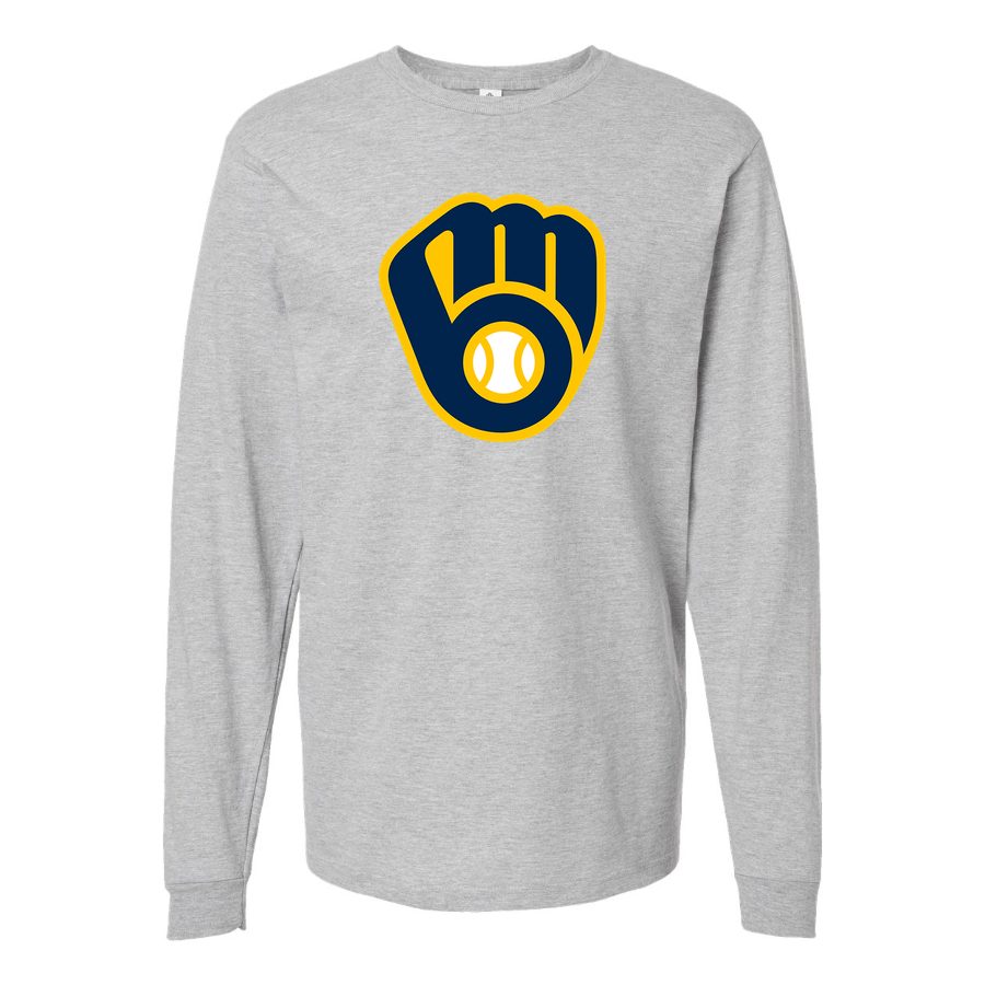 Men's Milwaukee Brewers Long sleeves Cotton Blend T-Shirt - Gray