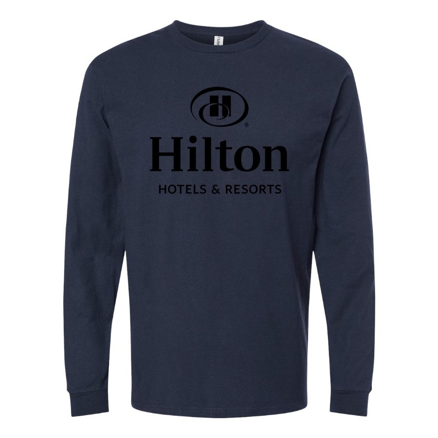Men's Hilton-logo-1024x806 Long sleeves Cotton Blend T-Shirt - Navy