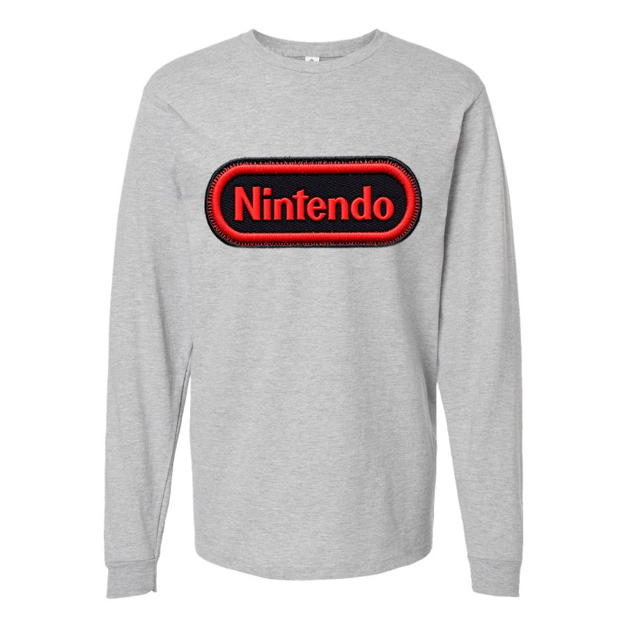 Men's Nintendo Embroidery Logo Long sleeves Cotton Blend T-Shirt - Gray