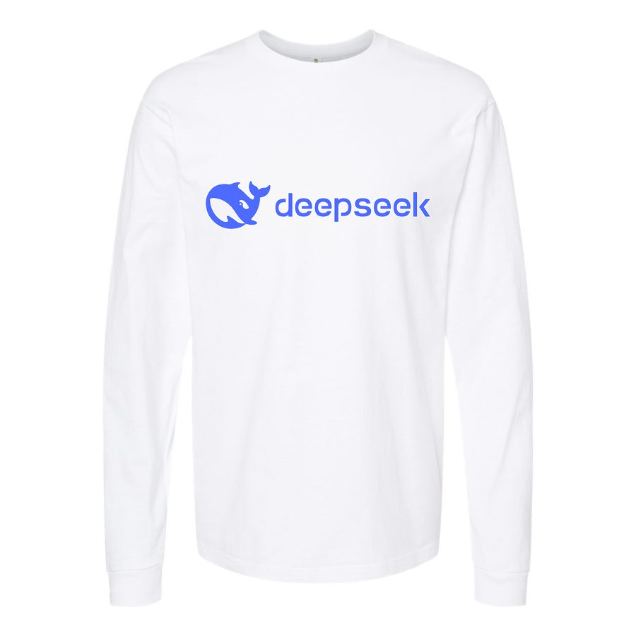 Men's DeepSeek-Logo Long sleeves Cotton Blend T-Shirt - White