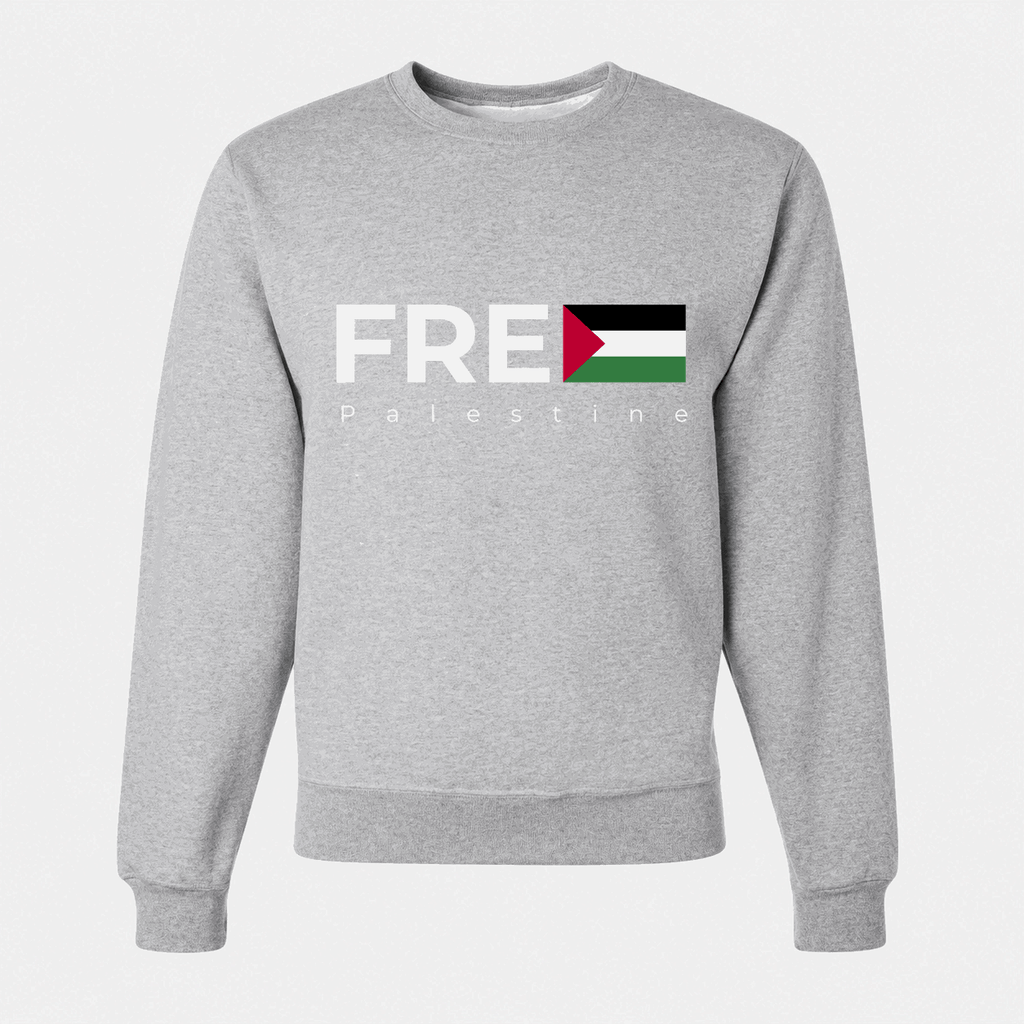 Men's Free Palestine White Logo Crewneck Sweatshirt - Gray