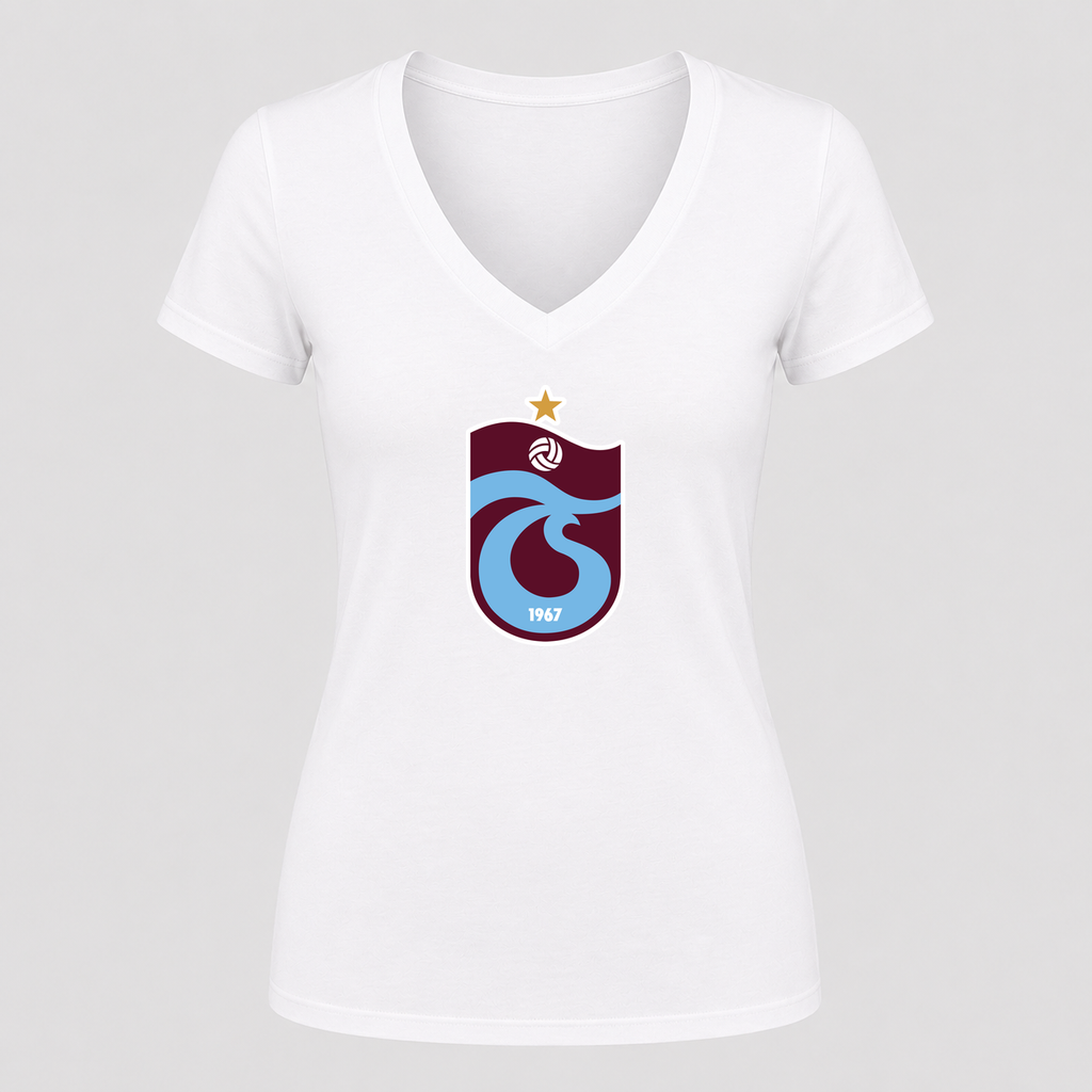 Women's Trabzonspor Soccer V Neck T-Shirt in white