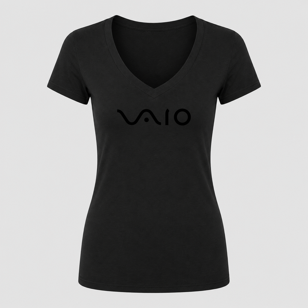 Women's Sony VAIO Black Design V Neck T-Shirt in black