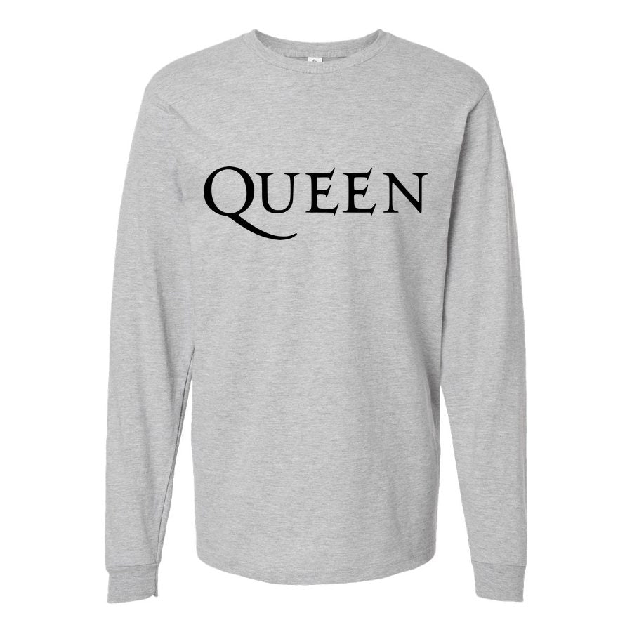 Men's Queen-Logo Long sleeves Cotton Blend T-Shirt - Gray