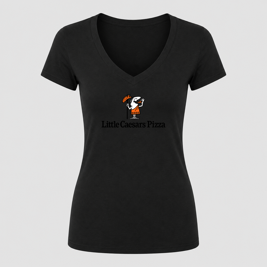 Women's Little Caesars V Neck T-Shirt in black
