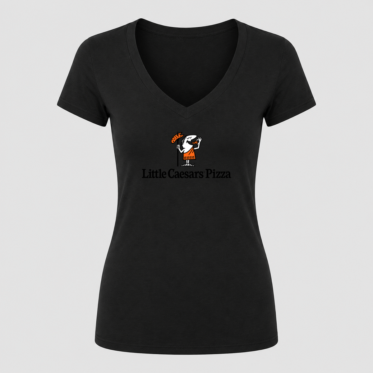 Women's Little Caesars V Neck T-Shirt in black