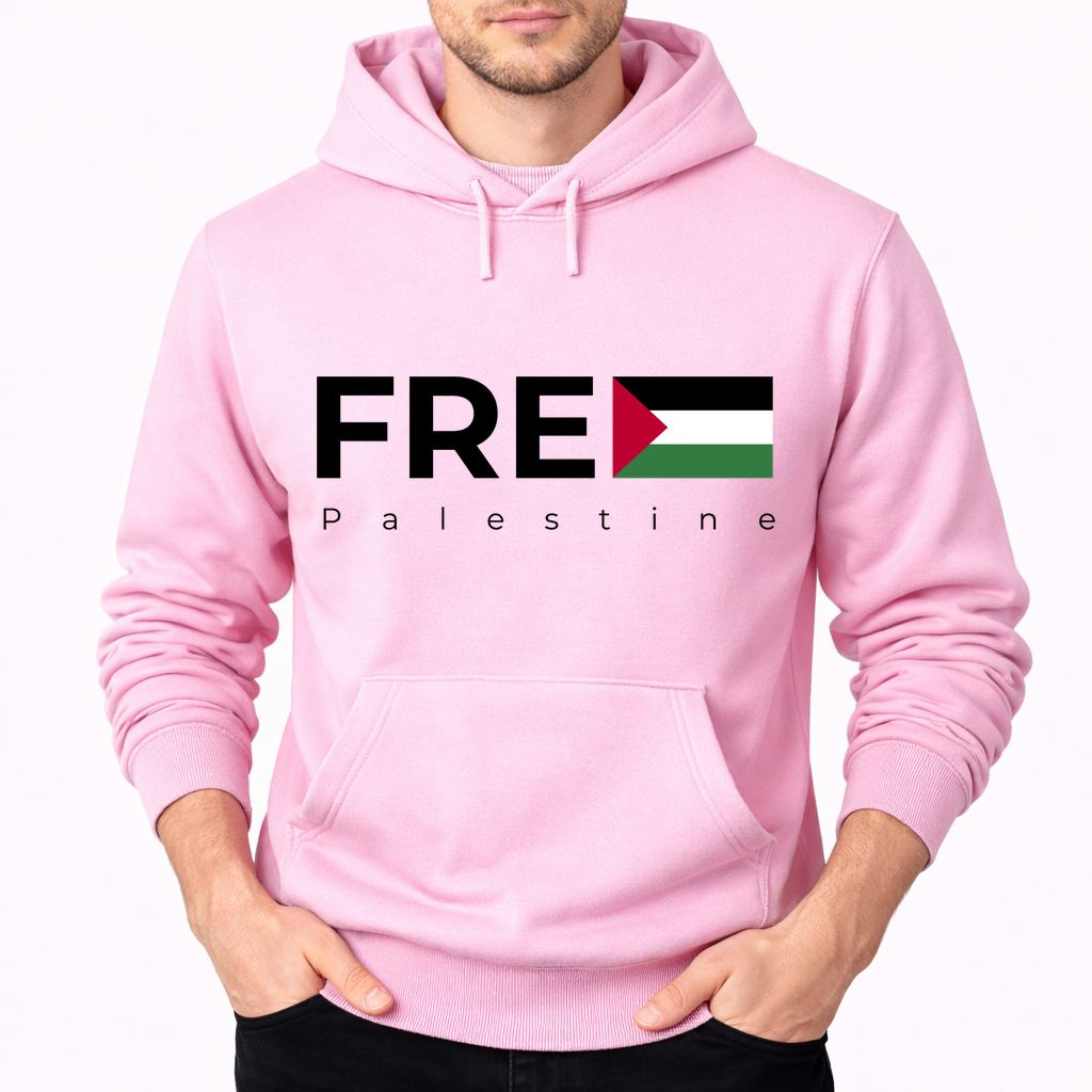 Men's Palestine Black Pullover Hoodie - Pink