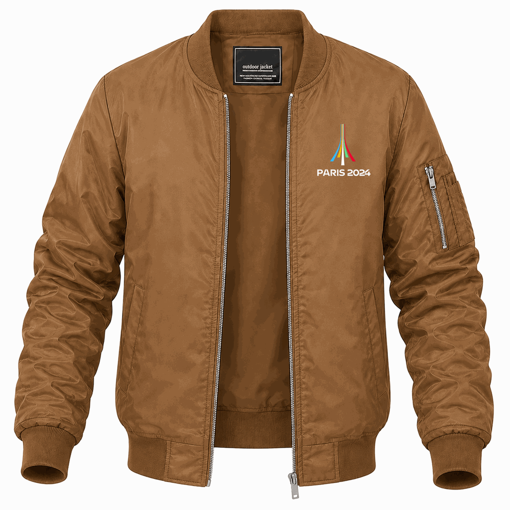 Men's Paris 2024 Olympics logo white Lightweight Bomber Jacket - Brown