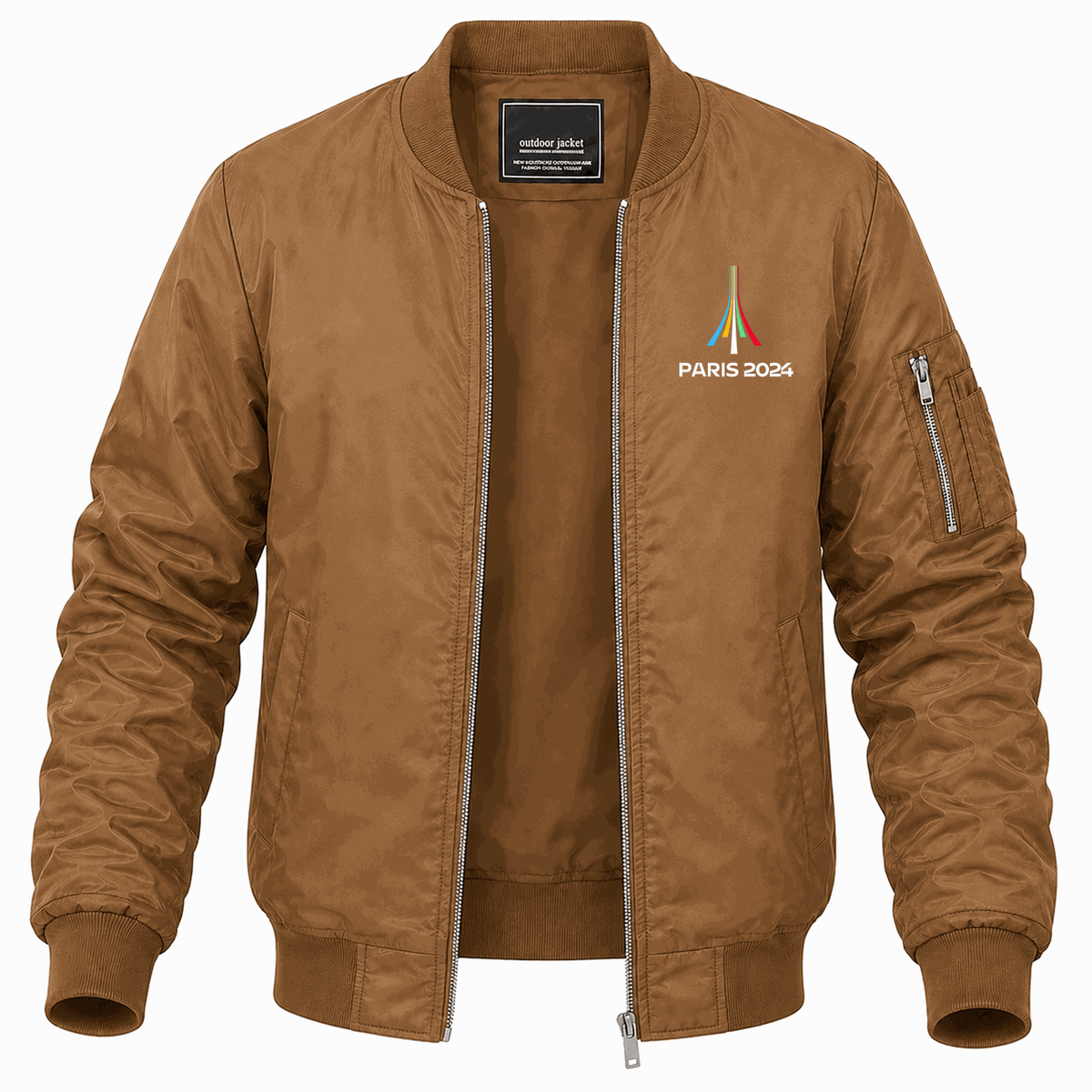 Men's Paris 2024 Olympics logo white Lightweight Bomber Jacket - Brown