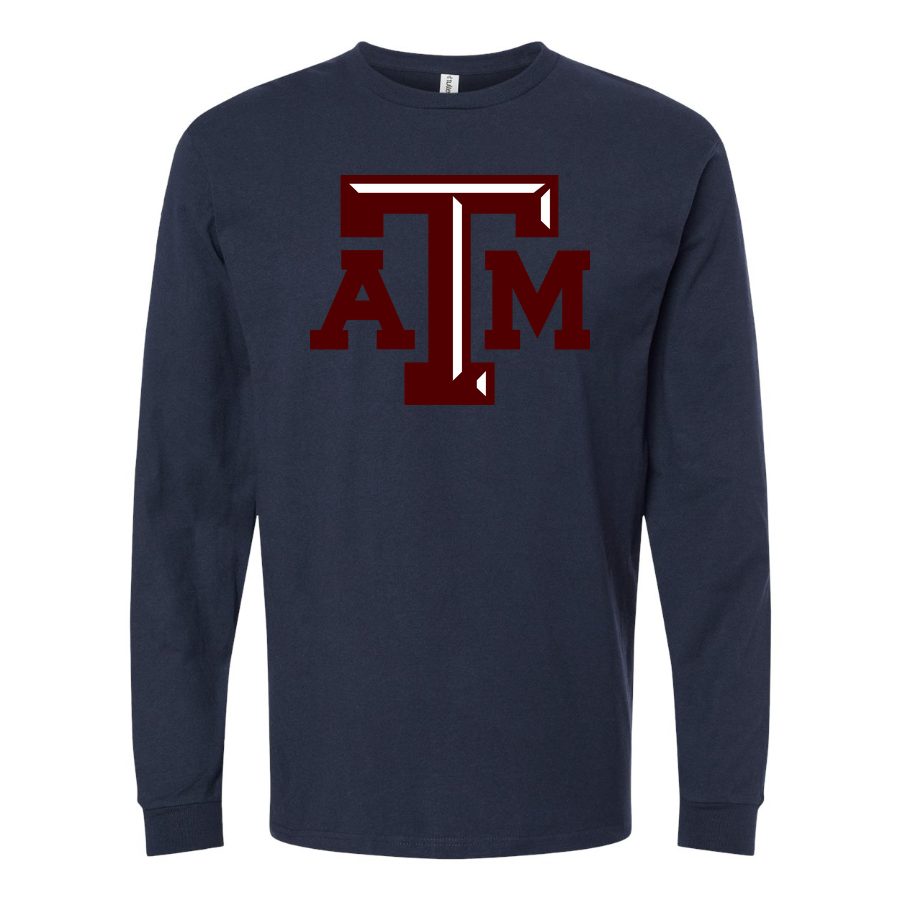 Men's texas-am-university-logo-png-transparent Long sleeves Cotton Blend T-Shirt - Navy