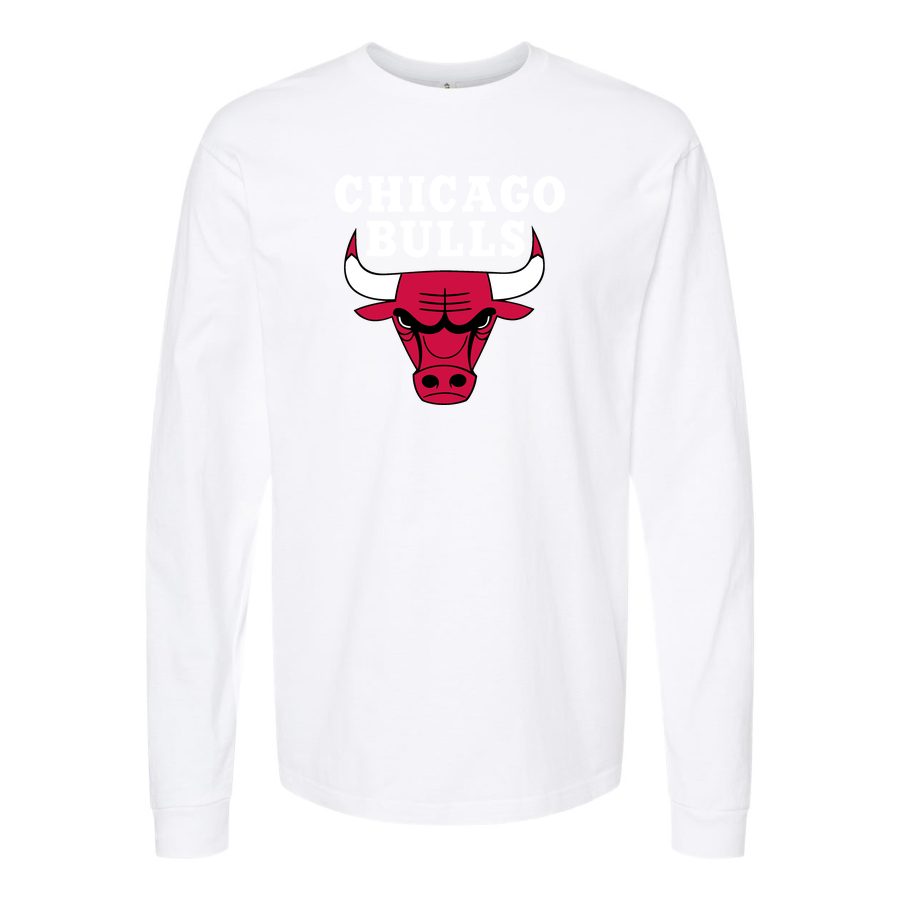 Men's Chicago bulls white Long sleeves Cotton Blend T-Shirt - White