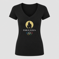 Women's Olympics 2024 Paris White Design V Neck T-Shirt in black