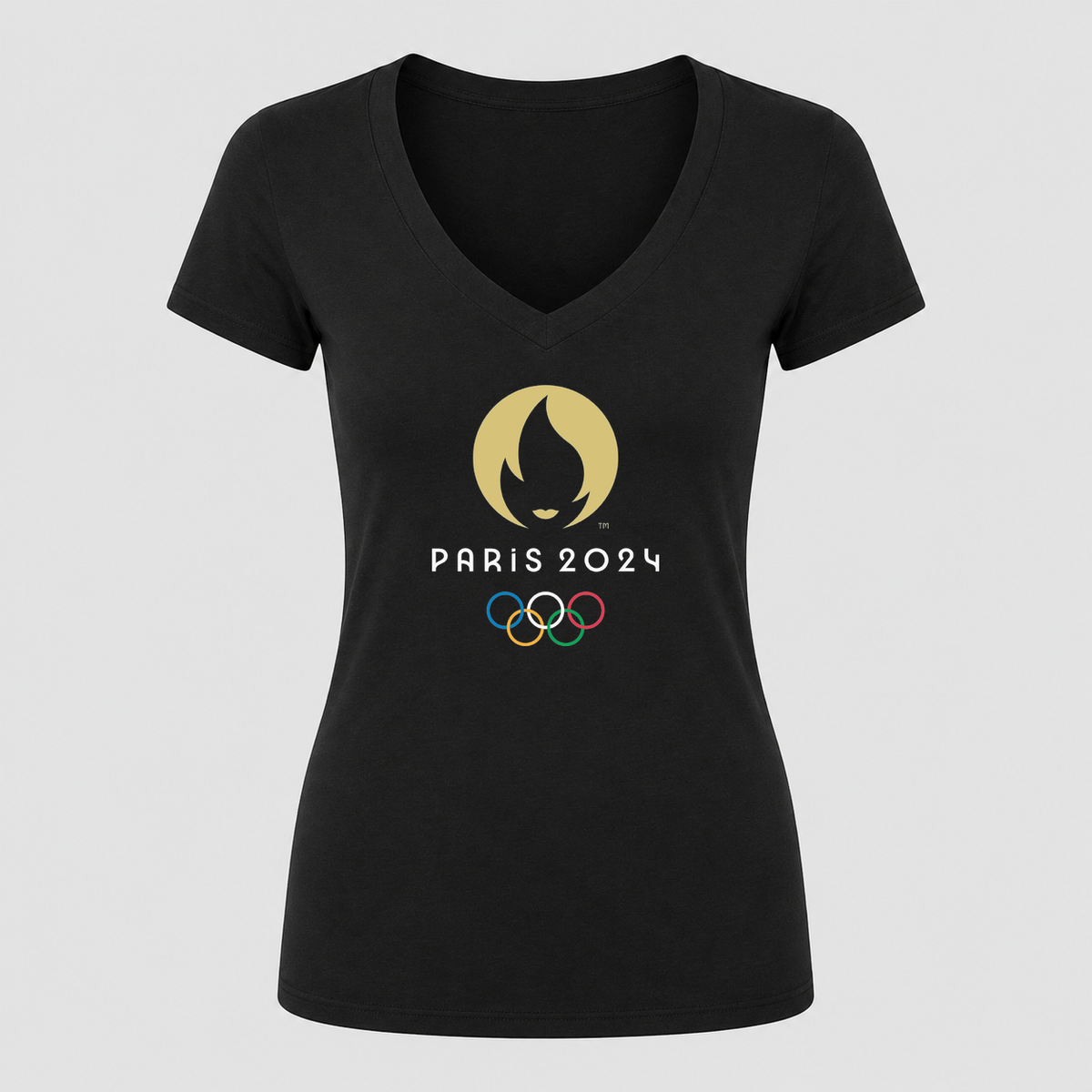 Women's Olympics 2024 Paris White Design V Neck T-Shirt in black
